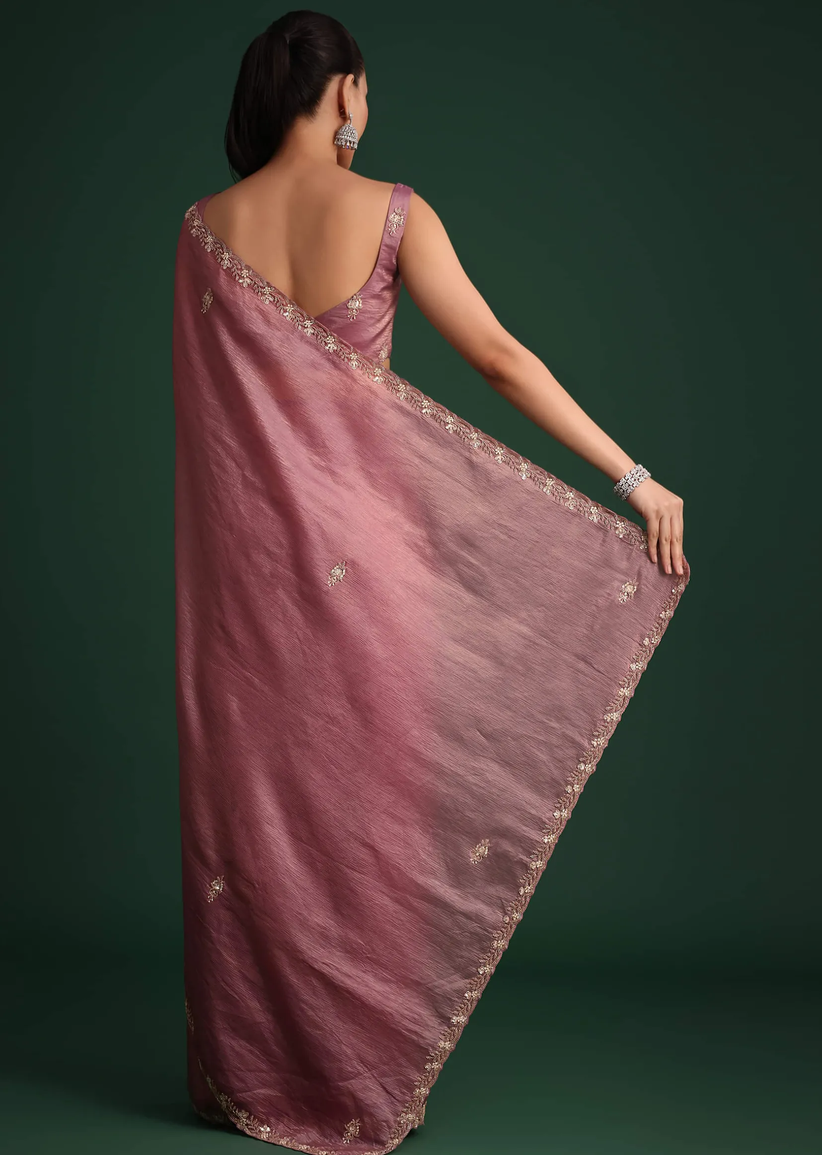 Purple Crushed Tissue Saree With Sequin Embellishments
