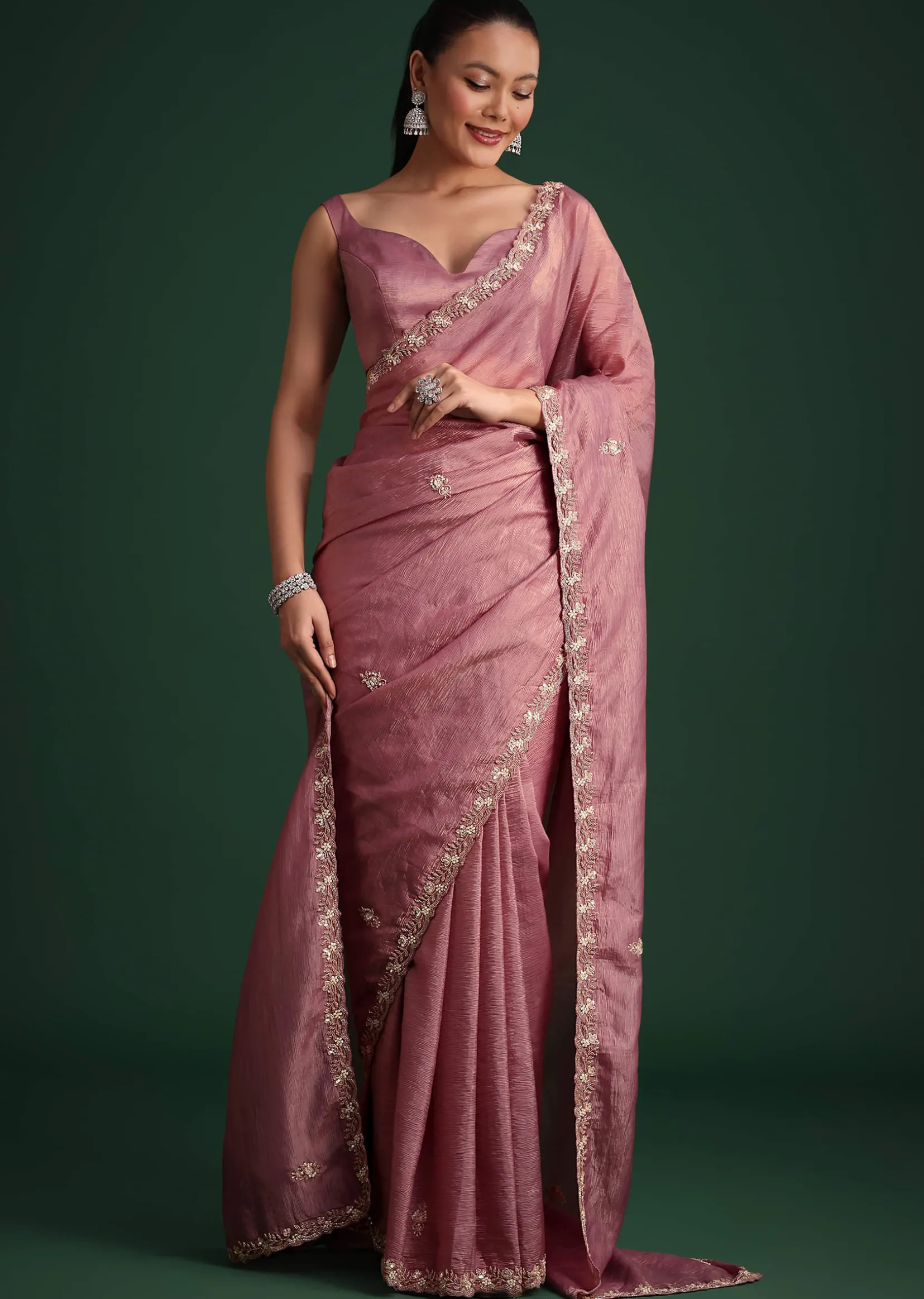 Purple Crushed Tissue Saree With Sequin Embellishments