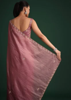 Purple Crushed Tissue Saree With Sequin Embellishments