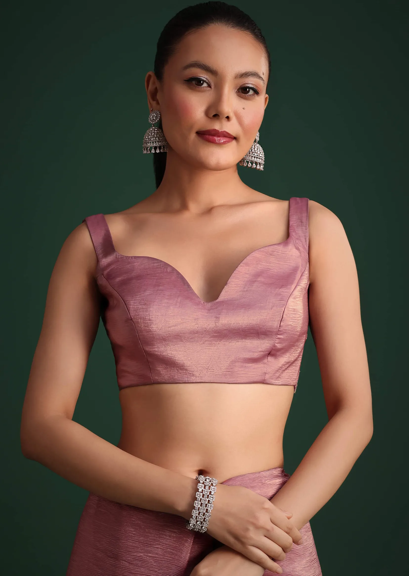 Purple Crushed Tissue Saree With Sequin Embellishments