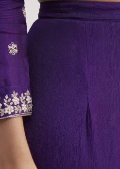 Purple Cutdana Embroidered Sharara Suit With Organza Dupatta