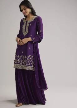Purple Cutdana Sharara Set With Dupatta