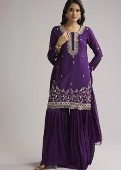 Purple Cutdana Sharara Set With Dupatta
