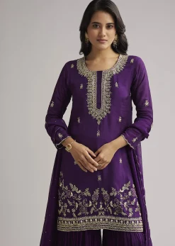 Purple Cutdana Sharara Set With Dupatta