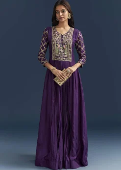 Purple Dola Silk Anarkali Suit With Gotta And Beaded Embroidery