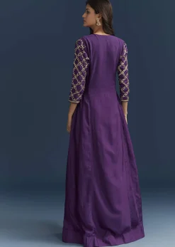 Purple Dola Silk Anarkali Suit With Gotta And Beaded Embroidery