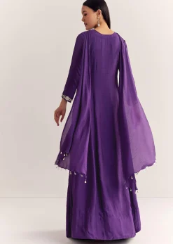 Purple Dola Silk Anarkali With Silver Zardosi And Choker Dupatta
