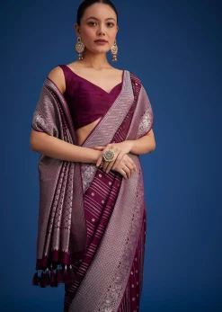 Purple Dola Silk Saree With Zari Woven Floral And Geometric Patterns