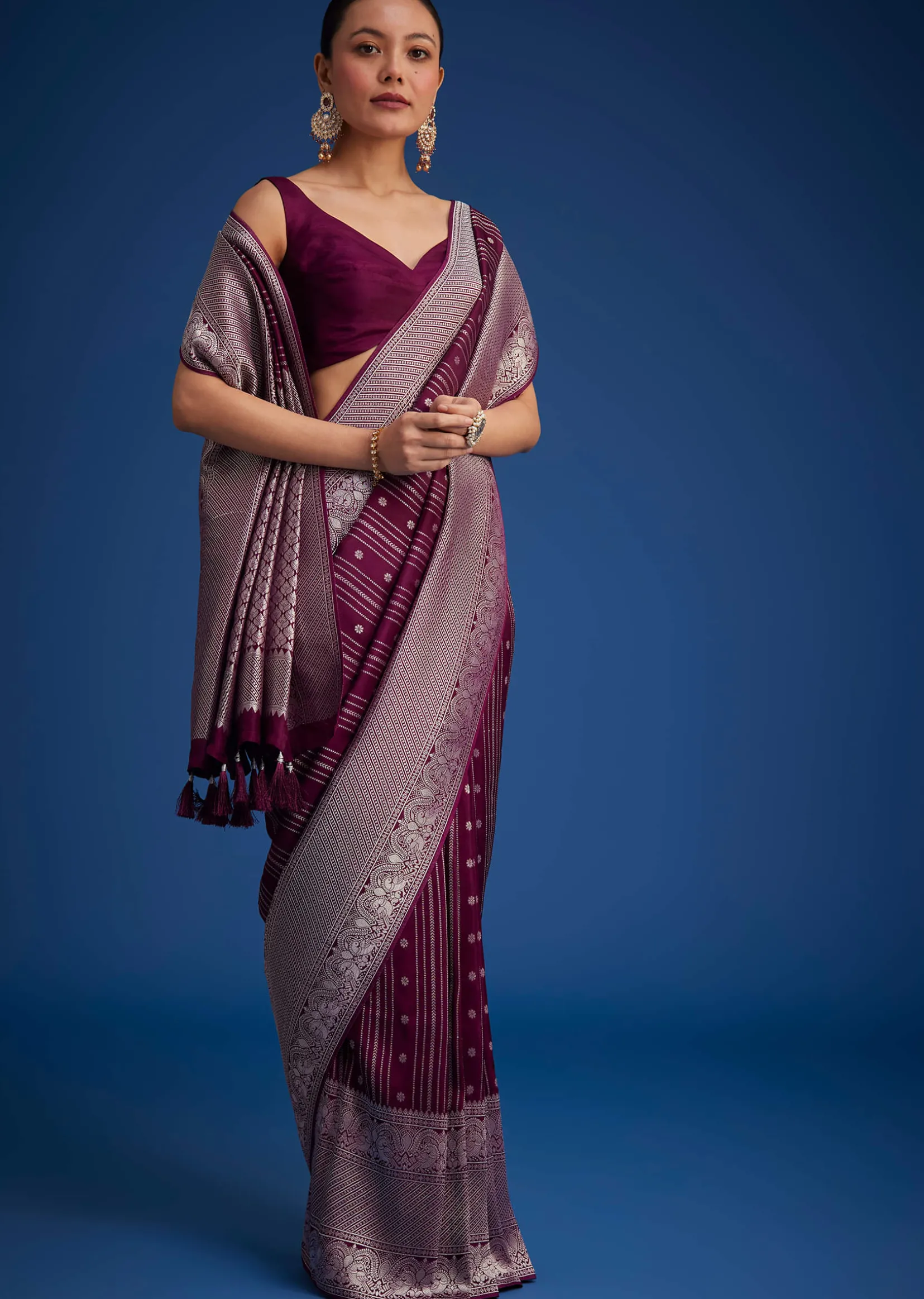 Purple Dola Silk Saree With Zari Woven Floral And Geometric Patterns