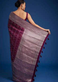 Purple Dola Silk Saree With Zari Woven Floral And Geometric Patterns