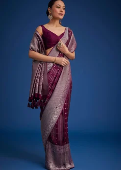 Purple Dola Silk Saree With Zari Woven Floral And Geometric Patterns