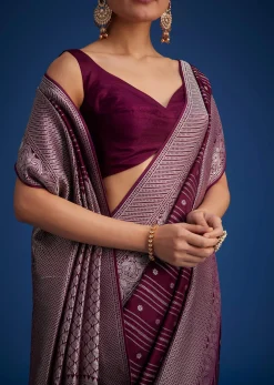 Purple Dola Silk Saree With Zari Woven Floral And Geometric Patterns