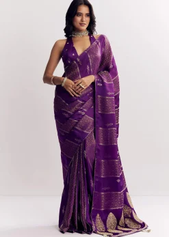 Purple Dola Silk Saree With Gota Patti Woven Motif