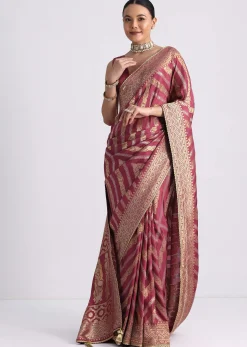 Purple Dola Silk Saree with Zari Weave and Lace Border