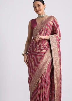 Purple Dola Silk Saree with Zari Weave and Lace Border