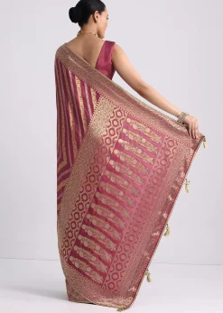 Purple Dola Silk Saree with Zari Weave and Lace Border
