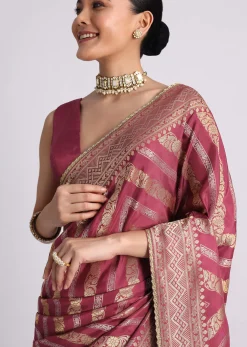 Purple Dola Silk Saree with Zari Weave and Lace Border
