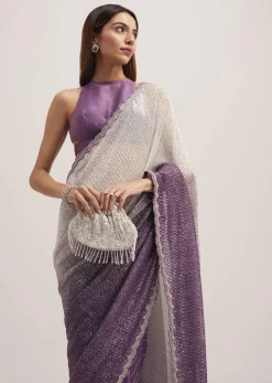 Purple Dual Shaded Half And Half Sequins Saree