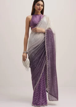 Purple Dual Shaded Half And Half Sequins Saree