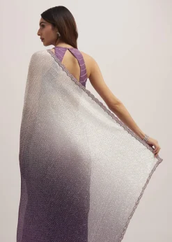 Purple Dual Shaded Half And Half Sequins Saree