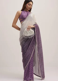 Purple Dual Shaded Half And Half Sequins Saree