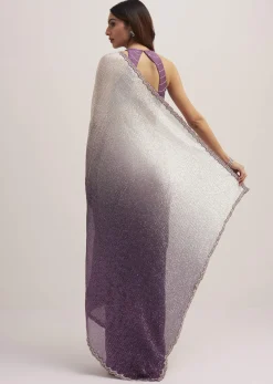 Purple Dual Shaded Half And Half Sequins Saree