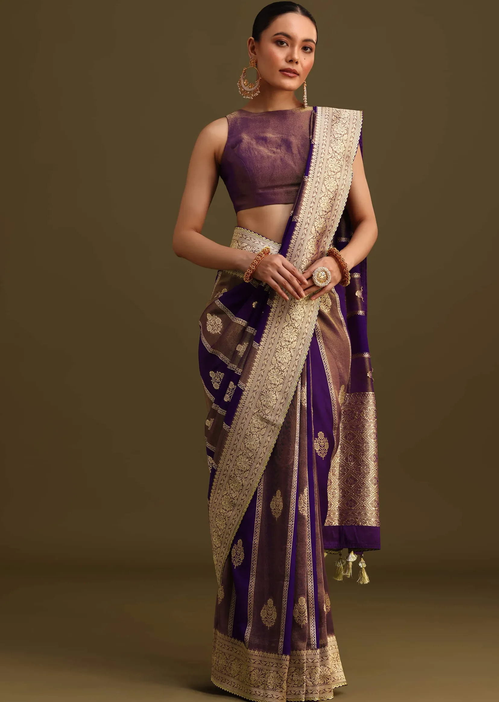 Purple Dual Shaded Khaddi Georgette Saree With Zari Brocade Pallu Border