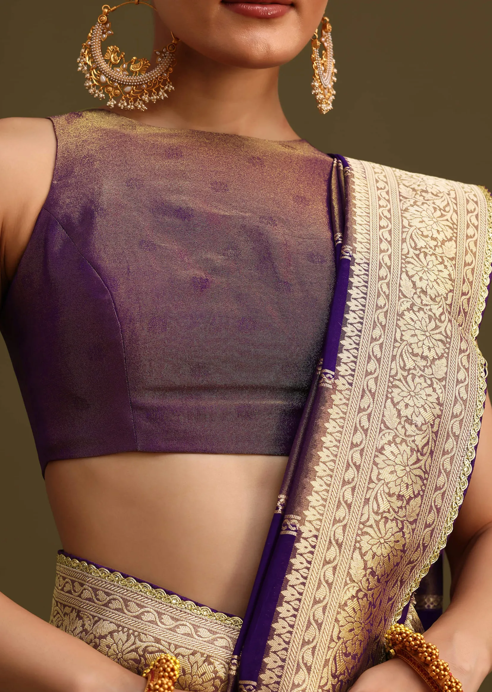 Purple Dual Shaded Khaddi Georgette Saree With Zari Brocade Pallu Border