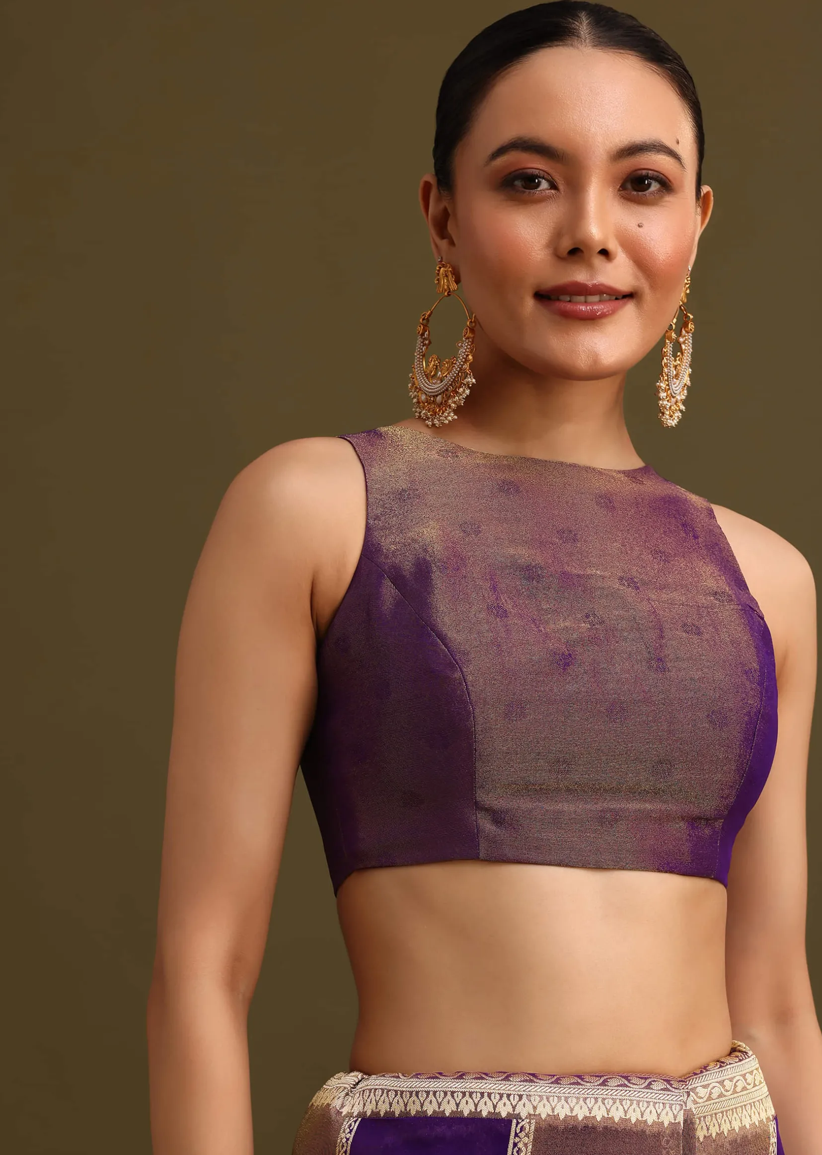 Purple Dual Shaded Khaddi Georgette Saree With Zari Brocade Pallu Border