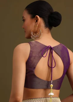 Purple Dual Shaded Khaddi Georgette Saree With Zari Brocade Pallu Border