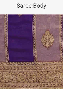 Purple Dual Shaded Khaddi Georgette Saree With Zari Brocade Pallu Border