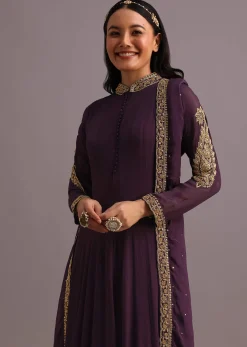 Purple Embroidered Anarkali Suit With Dupatta