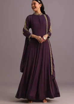 Purple Embroidered Anarkali Suit With Dupatta