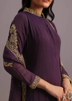 Purple Embroidered Anarkali Suit With Dupatta