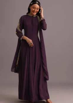 Purple Embroidered Anarkali Suit With Dupatta