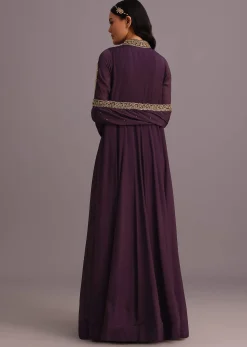 Purple Embroidered Anarkali Suit With Dupatta