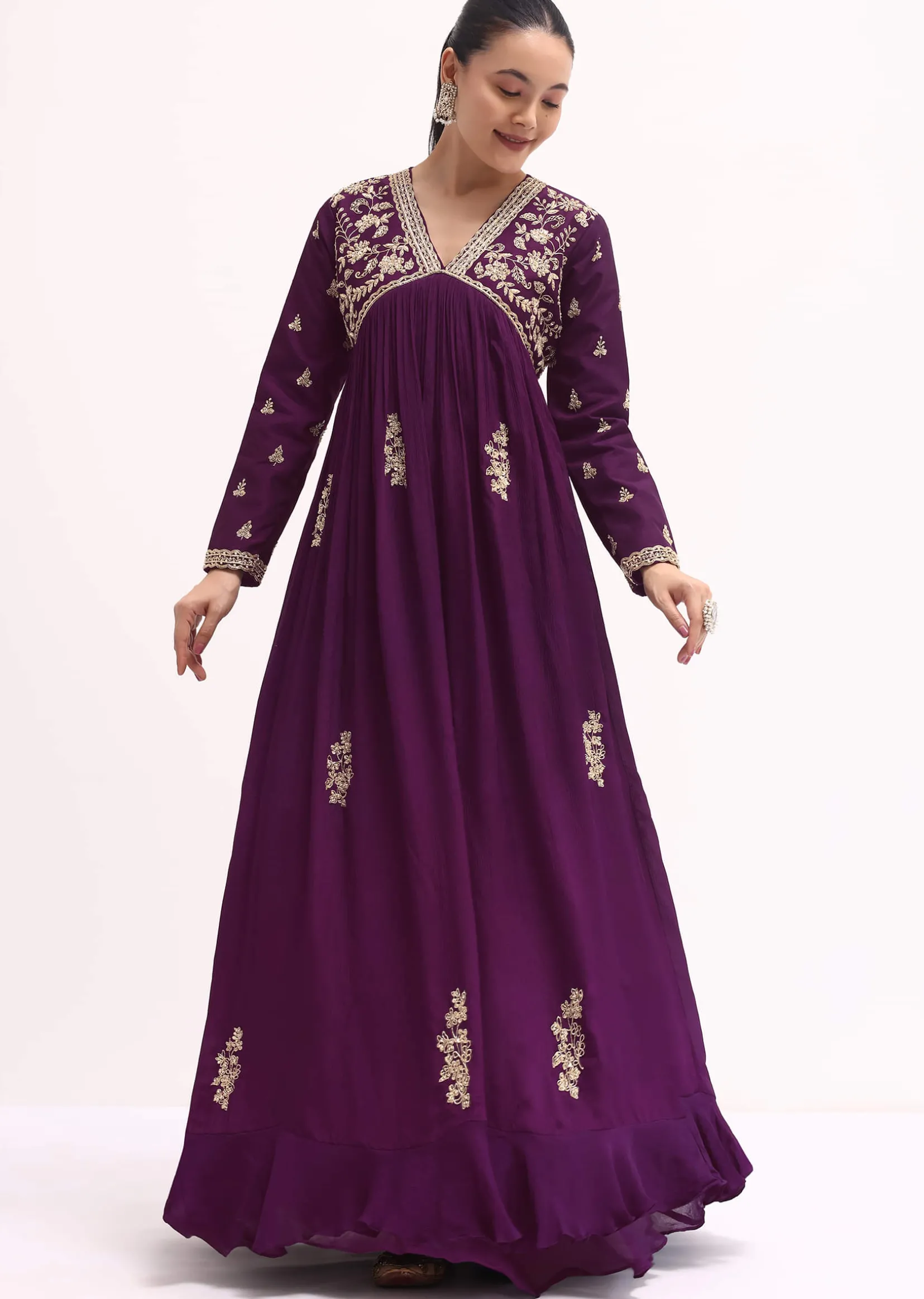 Purple Embroidered Chiffon Gown