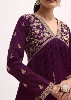 Purple Embroidered Chiffon Gown