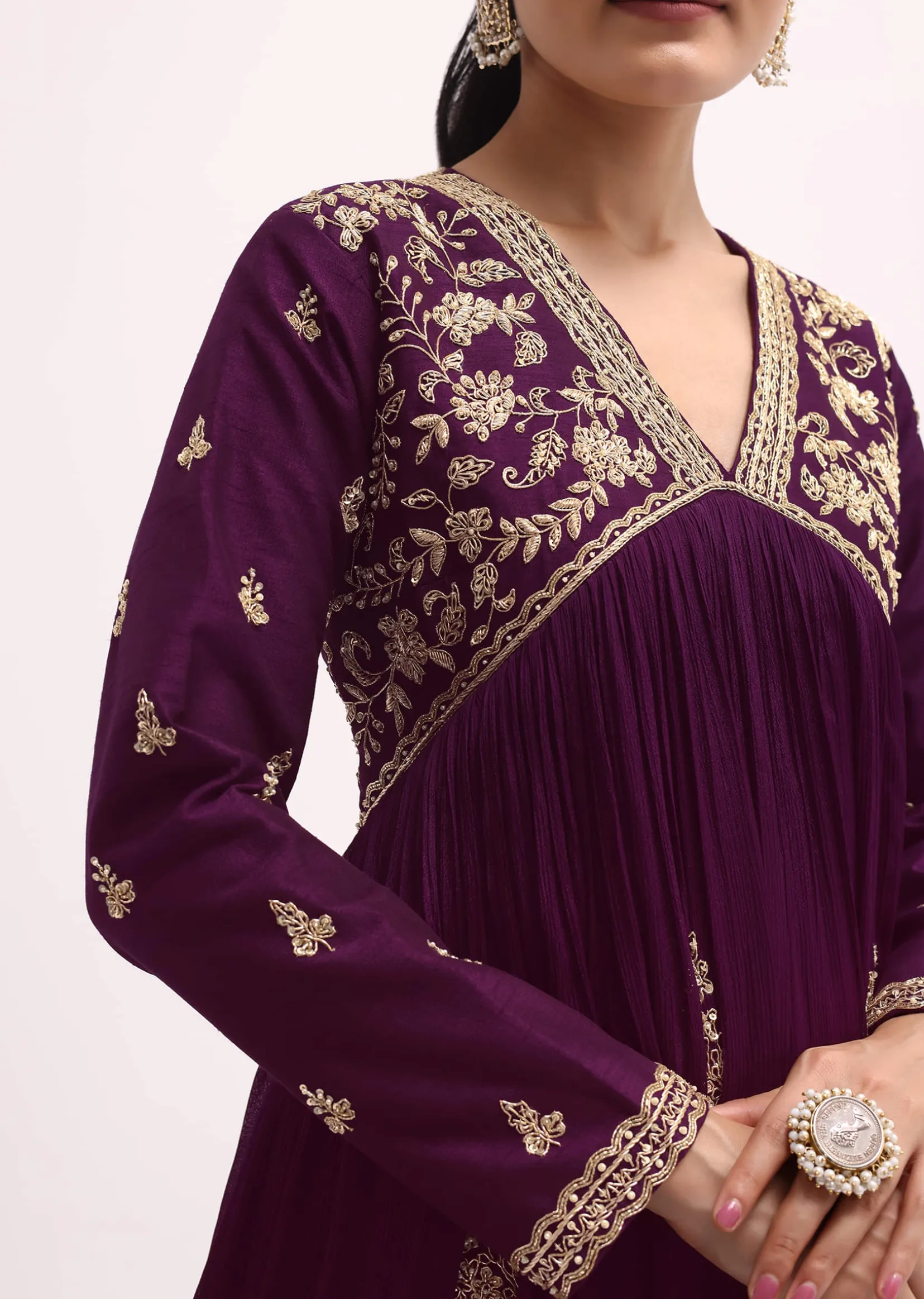 Purple Embroidered Chiffon Gown