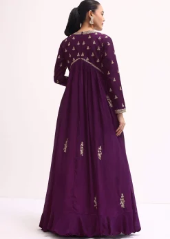 Purple Embroidered Chiffon Gown