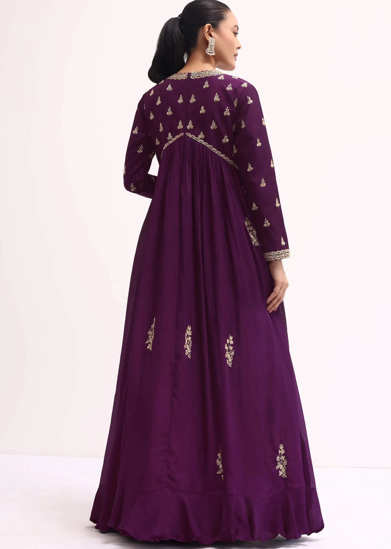 Purple Embroidered Chiffon Gown