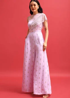Purple Embroidered Jumpsuit With Sequins Work