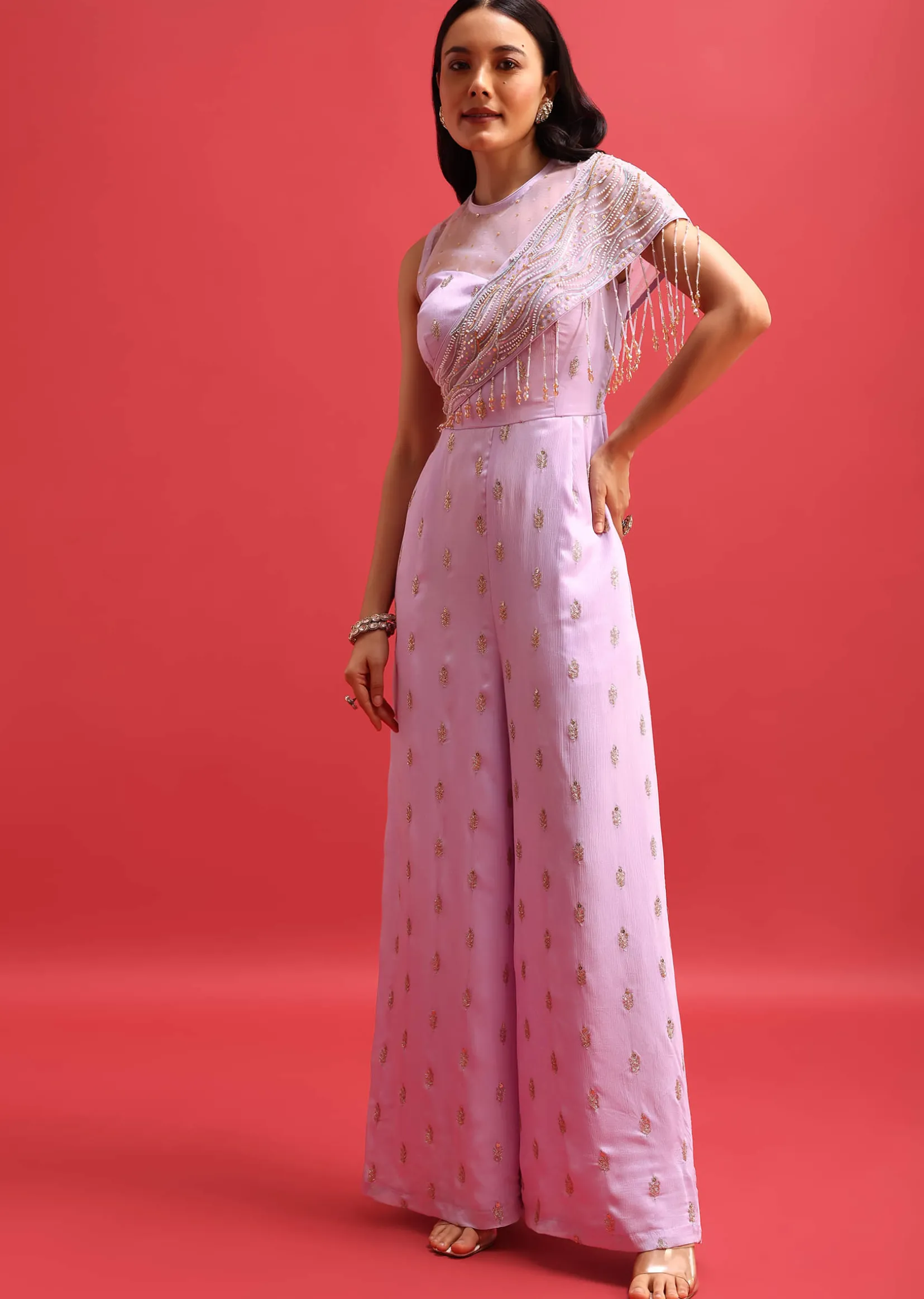 Purple Embroidered Jumpsuit With Sequins Work