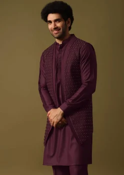 Purple Embroidered Kurta Jacket Set