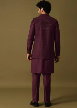 Purple Embroidered Kurta Jacket Set
