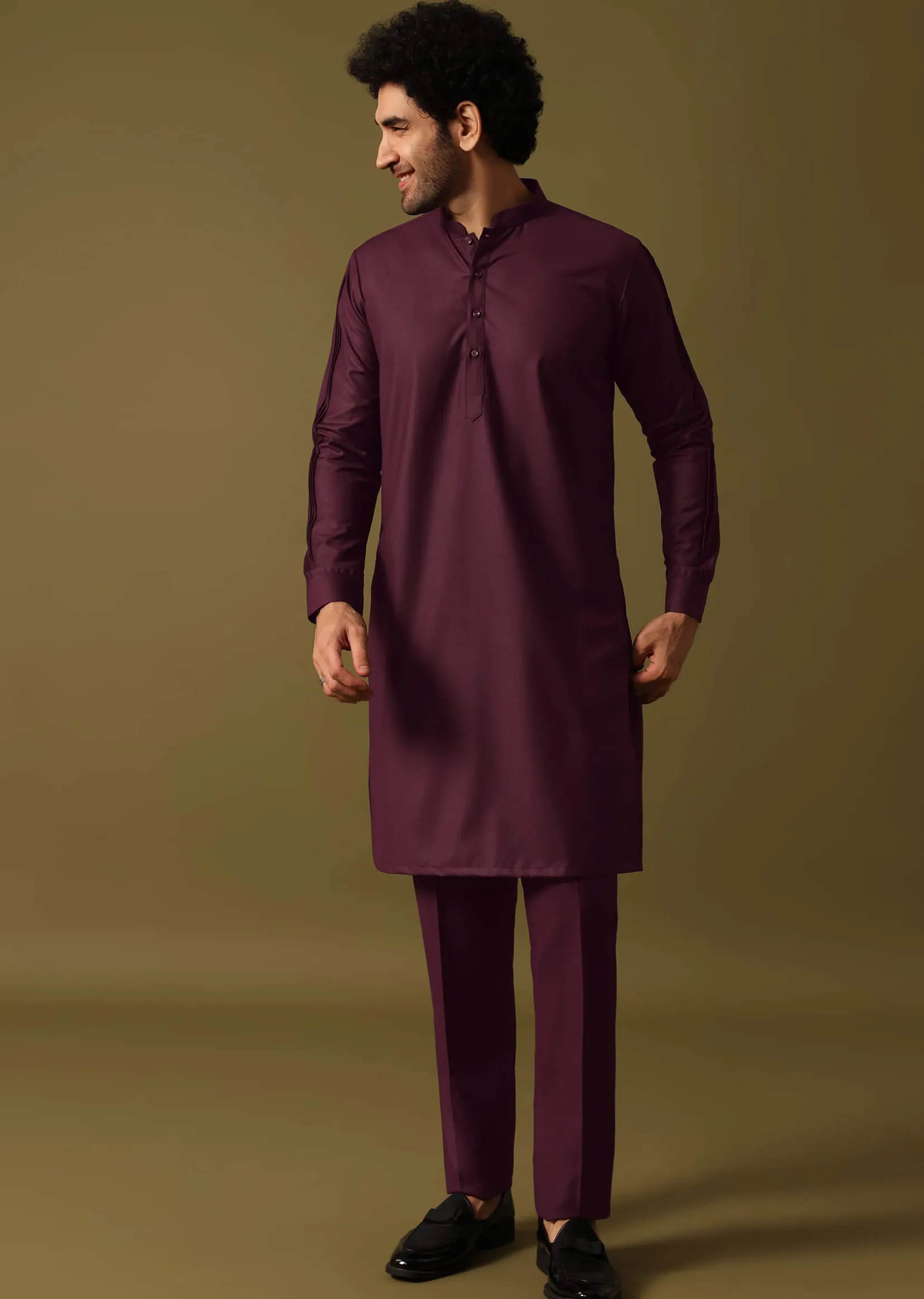 Purple Embroidered Kurta Jacket Set