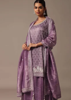 Purple Embroidered Kurta Palazzo Set With Dupatta