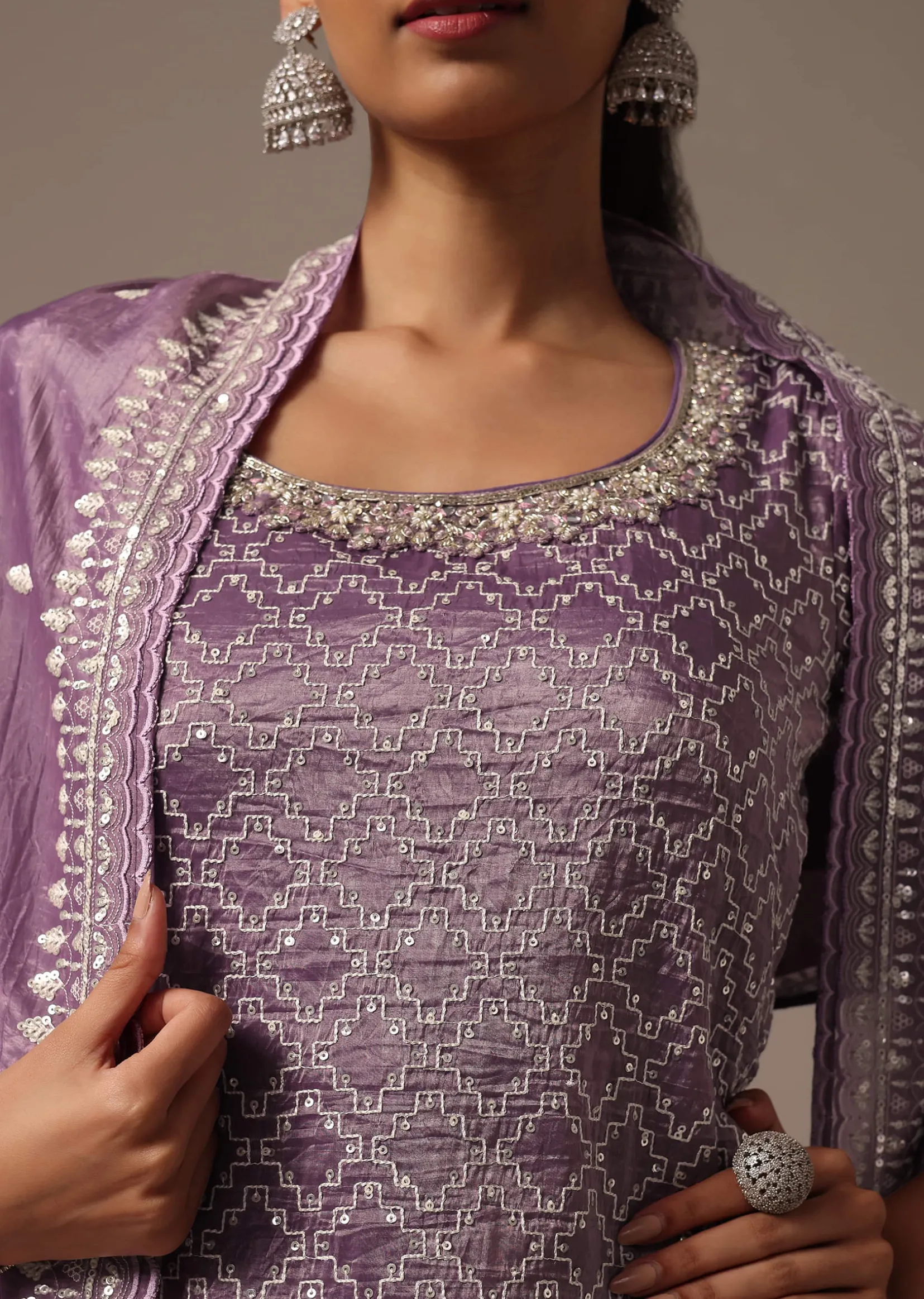 Purple Embroidered Kurta Palazzo Set With Dupatta