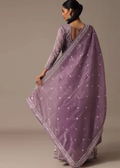 Purple Embroidered Kurta Palazzo Set With Dupatta