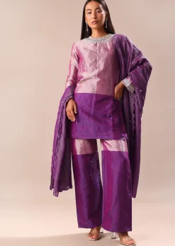 Purple Embroidered Kurta Palazzo Set Suit